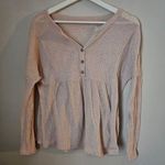 SheIn Thermal Top Long Sleeve V-Neck Button front Casual Neutral Cream Photo 0