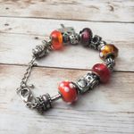 Vintage Dragonfly Charm Bracelet Silver Tone & Orange/Red Beads Photo 2