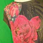 Desigual  Womens Olive‎ Green Floral Shirt XL Photo 2