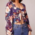 Band Of The Free New  Floral Print Long Sleeve Crop Blouse Purple Size Small Photo 3