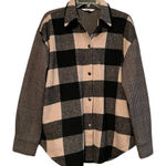 Steve Madden Plaid Button-Up Shirt in Black and Tan Photo 0