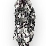 Vintage Paula Sweet Fringe Ruffle Flower Print Black White Bomber Jacket Size L Photo 2