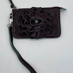 ILI New York Leather Wristlet Wallet Clutch Dark Brown Plum Rosette Photo 0