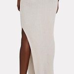 AYA MUSE Skirt Pisa Ribbed Knit Maxi Slit Metallic Stretchy Beige S NWT Tan Photo 1