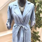 Hommage  Women's Solid Blue 100% Cotton Long Sleeve Belted Jacket Size Small Photo 11