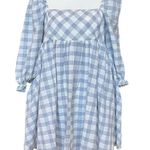 Judith March Babydoll Dress Size Medium Light Blue Gingham Mini Pockets Coquette Photo 0