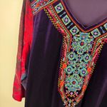 Calessa Velvet Embroidered Tunic Top Sz PL Multicolor Boho Artsy Festival Royal Purple Photo 1