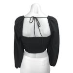 Urban Outfitters Black Long Sleeve Ruched Tie Square Neck Blouse Crop Top Size M Photo 1