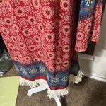 Compass Boho Dress Off shoulder Mini fringe trim red sz M Western cowgirl Size M Photo 2