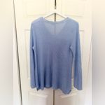 Eileen Fisher  Cornflower Blue Organic Linen V-Neck Open Knit Sweater Size Medium Photo 5