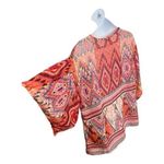kim rogers  Women Sheer Peasant Top Blouse Plus Size 2X Orange Multicolor Print Photo 6