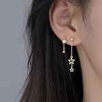 Asymmetry Star Pentagram Dangle Drop Earrings for Women Gold Photo 5