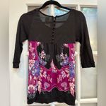 Free People Vintage  Y2K Butterfly Floral Boho Black & Pink Women's Top Size XS Photo 2