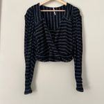 Free People Women's Girlfriend Wrap Blouse Top Shirt Black Stripe Medium Western Photo 3