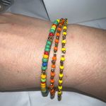 Boho Gold Tone and Colorful Bead Set‎ of Three Bangle Bracelets Orange Photo 0