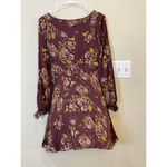 Free People Satin Morning Light Mini Dress Size 4 Boho Peasant Floral Smocked Photo 2