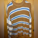 Arpeggio Knitwear Yellow white & Blue Stripe Crewneck Sweater women size XL Tan Photo 1