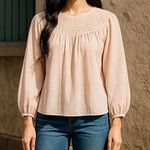 Downeast NWT Pleated Yoke Long Sleeve Blouse Light Beige Blush Size Small NEW Photo 0