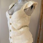 Anthropologie Ribbed Button Front Flutter Sleeve Knit Sweater Tank in Ivory Lg Photo 6
