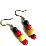 Red purple tan beaded earrings Photo 5