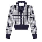 Blue Knitted Sweater Cardigan Women‎ Sexy Hollow Out V Photo 2