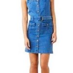 Derek Heart  Brushed Denim Elastic Waistline Mini Dress in Mid Blue Denim Photo 0
