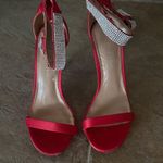 Christian Siriano Red Satin Heels with Rhinestone Straps size 8 👠Photo 0