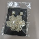 Luxury Crystal Floral Earrings Statement Pearl Studs‎ Elegant Dangle Jewelry New White Photo 2