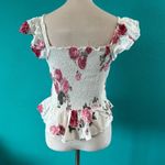 Love Shack Fancy  Compass Top Paradise Pink White Floral Smocked Ruffle Lace Sz M Photo 3
