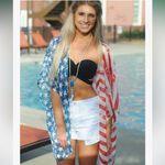 Boutique Brand American Flag Print Kimono Top Size Large Red Photo 1