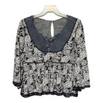 Akemi + Kin Gray Lace Cropped Top Printed Crisscross Necktie Boho Flare Sleeve Photo 2