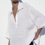 ZARA NWT  white 100% linen‎ polo oversized shirt Photo 0