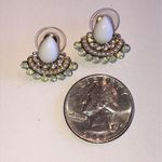 Elegant White and Gold Tone Pale Green Boho Earrings Photo 2