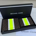 Michael Kors MK Mens Wallet & Card Case Gift box set-Brown/Neon Photo 1
