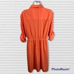 Tacera  Lightweight Shirt Dress Coral Orange Size Large Roll Tab Sleeves New Photo 3