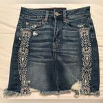 American Eagle  Super Hi-Rise Mini Jean Skirt Stretch Embroidered Distressed SZ 0 Photo 1