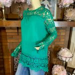 GREEN CROCHET TRIMMED LONG SLEEVE FASHION TUNIC (M) Size M Photo 5