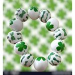 Luck of the Irish Clover Wood Beaded Stretch Bracelet St Patricks Day Ne… Green Photo 1