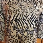 Vintage Safari Knit Top | Zebra Leopard Animal Print Long Sleeve Tan Size M Photo 4