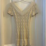 Cache Women Beige Metallic Knit V Neck Short Sleeve Tunic Top Size S Photo 1