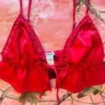 Garage red silk tie front crop top Photo 2