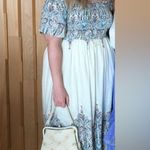 Pinkblush Ivory Colorful Border Trim Off Shoulder Smocked Midi Dress size Large Photo 1