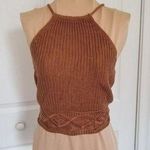 Jolie & Joy Cropped Crochet Halter Top LaceUp Coconut Brown CottageCore 90s Sz L Size L Photo 0