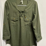 Live 4 Truth  olive green Lace-Up Blouse Photo 0