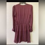 Socialite  NEW LONG SLEEVE FAUX WRAP SATIN DRESS IN BURGUNDY | XS Photo 1