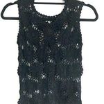 Crochet Tank Top Floral Black Sparkle S/M Photo 0