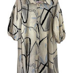 Gracia Abstract Print Button Front Blouse Shirt Dress Beige Black Puff Sleeve L Photo 0