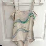 EXPRESS  White Abstract Body Contour Bodysuit Straight Neck Spaghetti Strap Small Photo 1