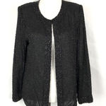 Laurence Kazar Laurence Kazer All Over Beaded Open Jacket Women Size M Black Silk Formal Party Photo 0