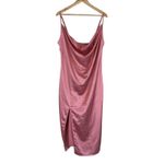Pretty Little Thing NWT Midi Dress Womens 12 Pink Satin Cowl Neck Slit Birthday Photo 2